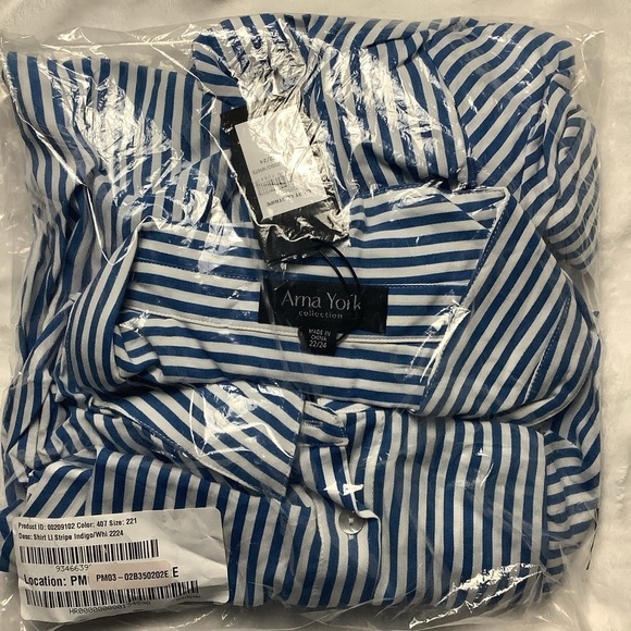 Arna YORK Size 22/24 (2X) High Low Indigo Stripe Longline Shirt (T16.5) - Picture 4 of 5